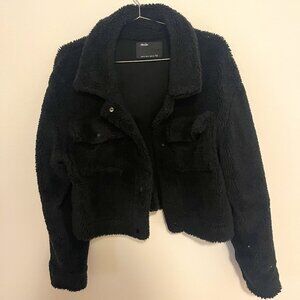 Elodie Black Teddy Sherpa Cropped Jacket Medium